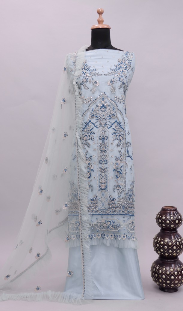 Blue Embellished With Embroidered Georgette Pakistani Suit