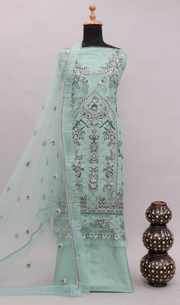 Sea Green Latest Designer Organza Pakistani Salwar Suit Online Store