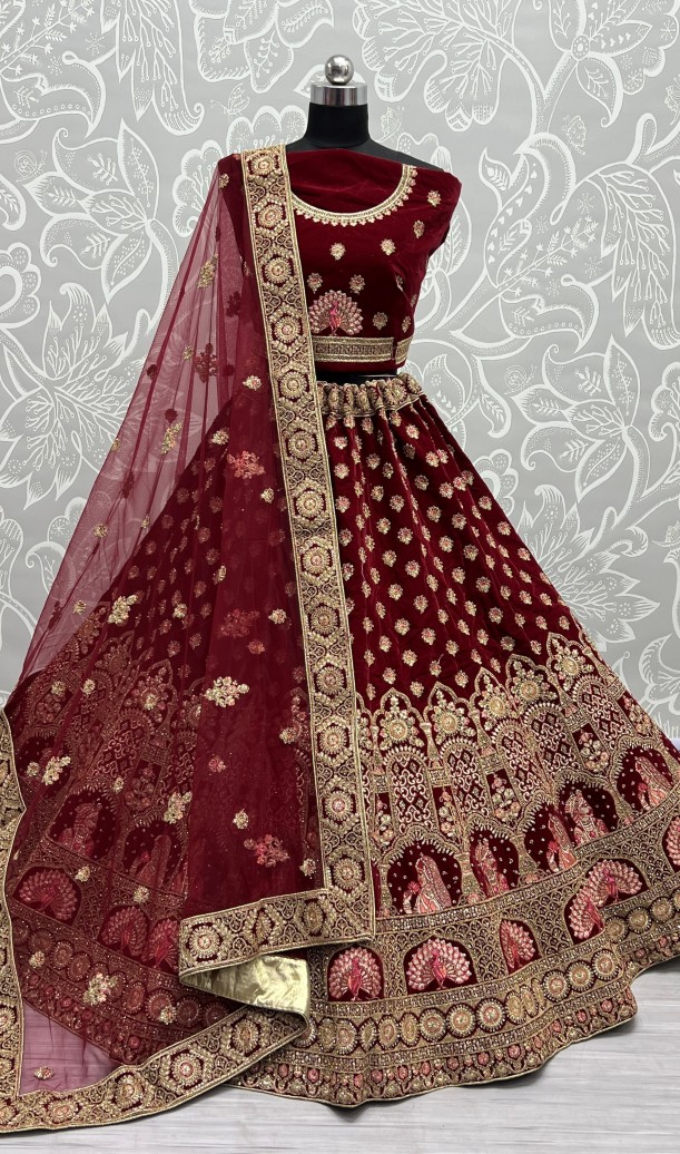 Bride Groom Embroidered Heavy Work velvet bridal Lehenga choli