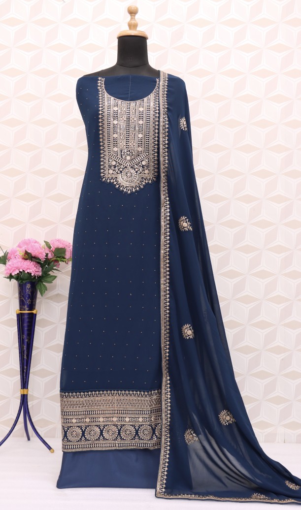 Navy blue Georgette Resham Pakistani Salwar Suit