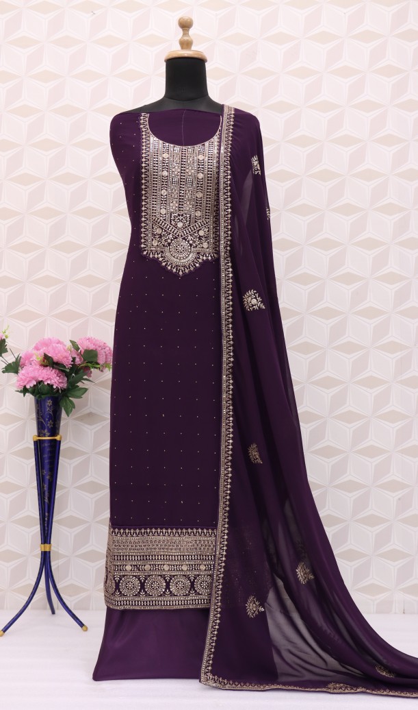 Wine Georgette Resham Pakistani Salwar Suit