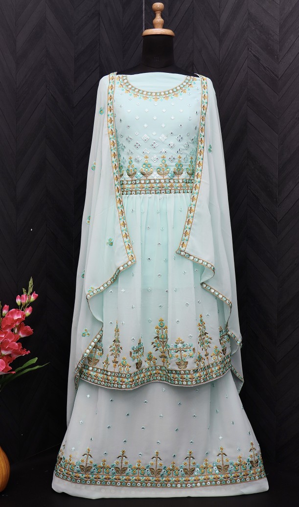 Sea Blue Marodi Work Sharara set