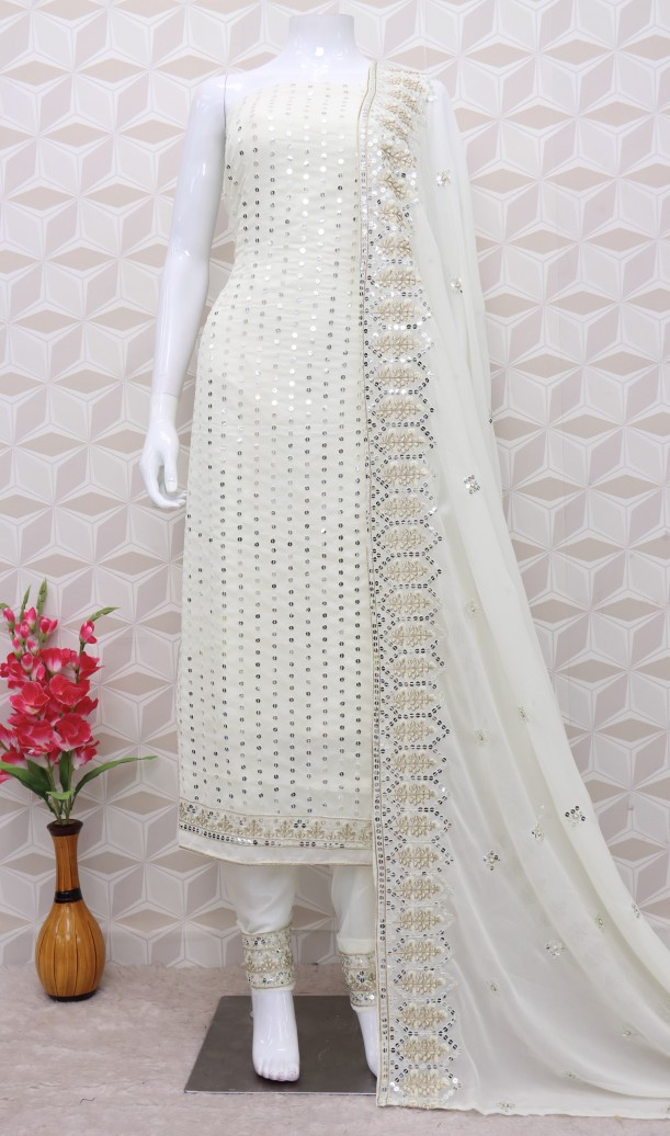 Off white Faux Georgette Pakistani Suit