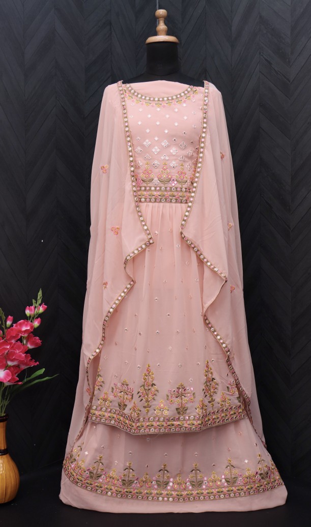 Embroidered Georgette Pakistani Suit in Peach