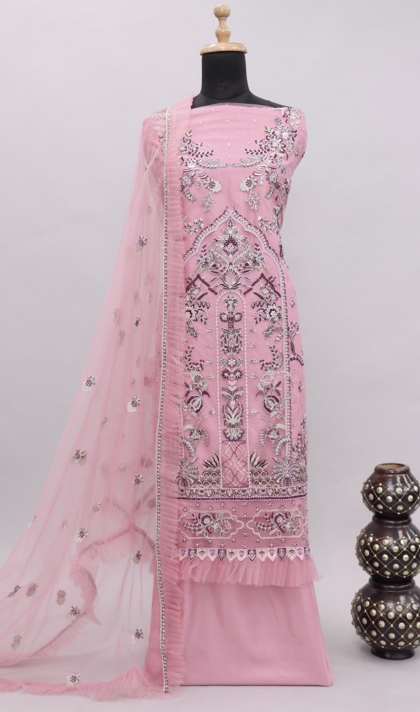 Pink Embroidered Georgette Pakistani Suit