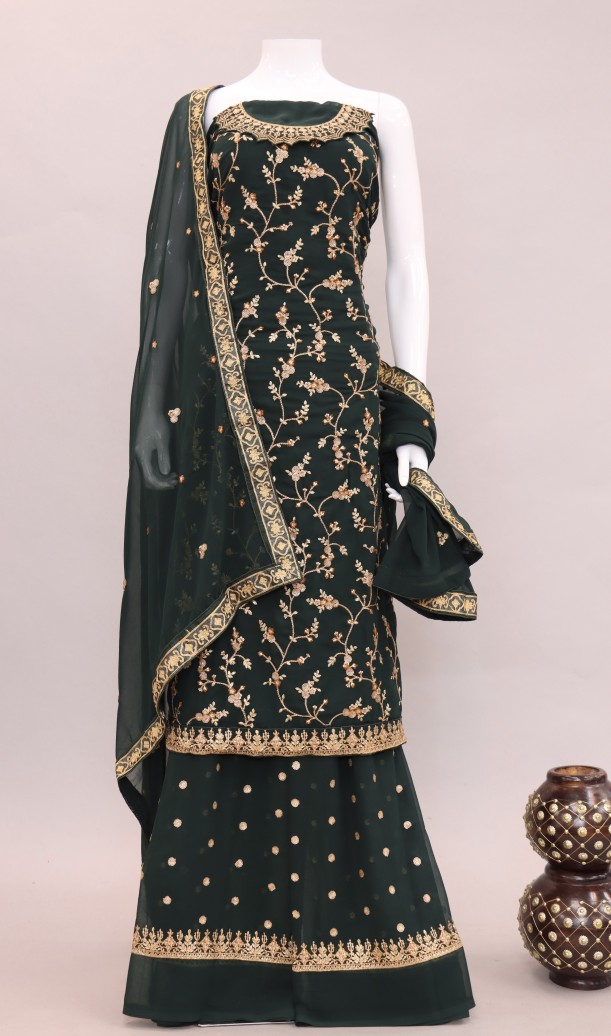 Green Embroidered Georgette Kurti Style Lehenga