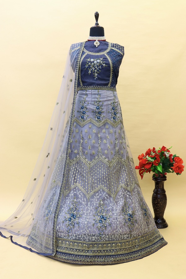 Net Festive Lehenga with Embroidered work