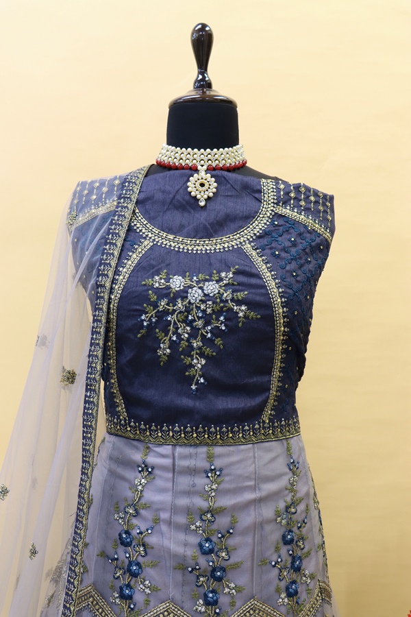 Net Festive Lehenga with Embroidered work