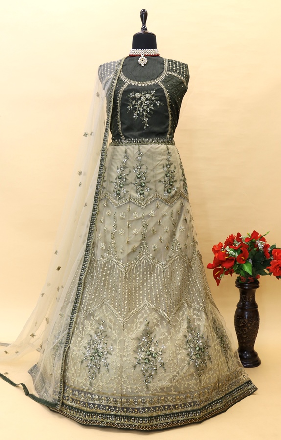 Net Festive Lehenga with Embroidered work