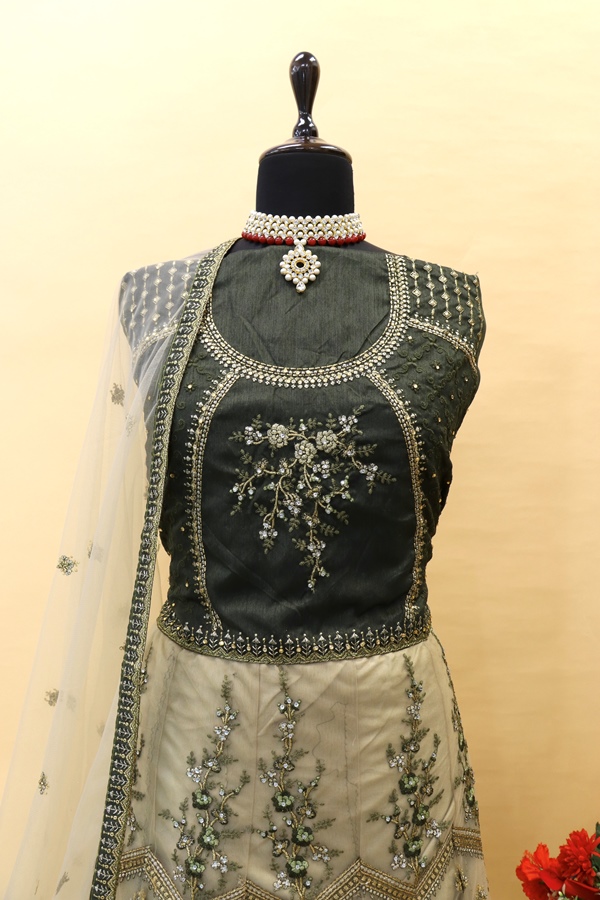 Net Festive Lehenga with Embroidered work