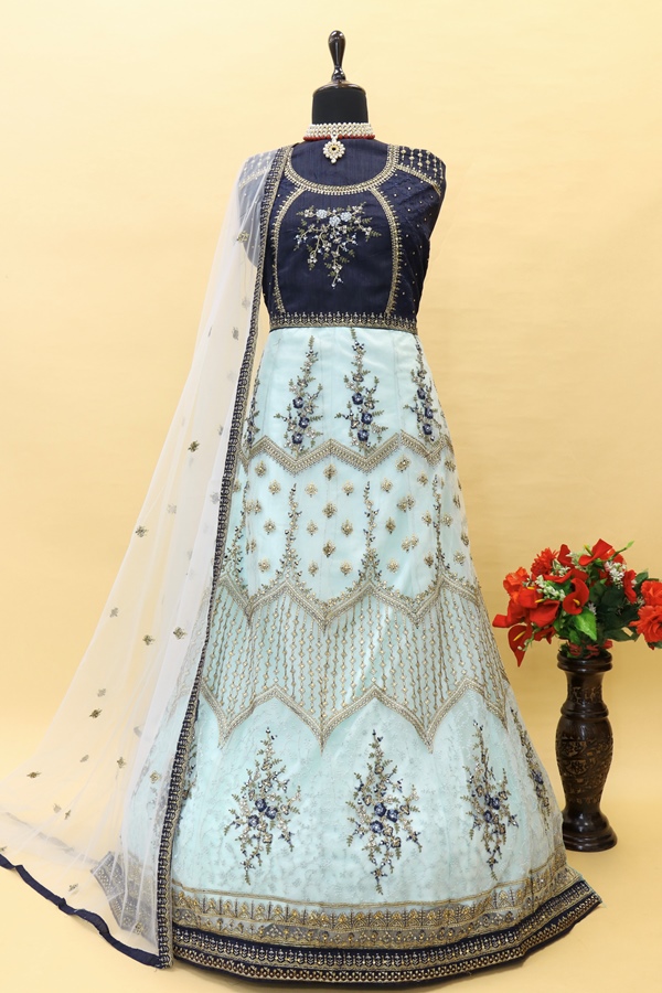 Net Festive Lehenga with Embroidered work