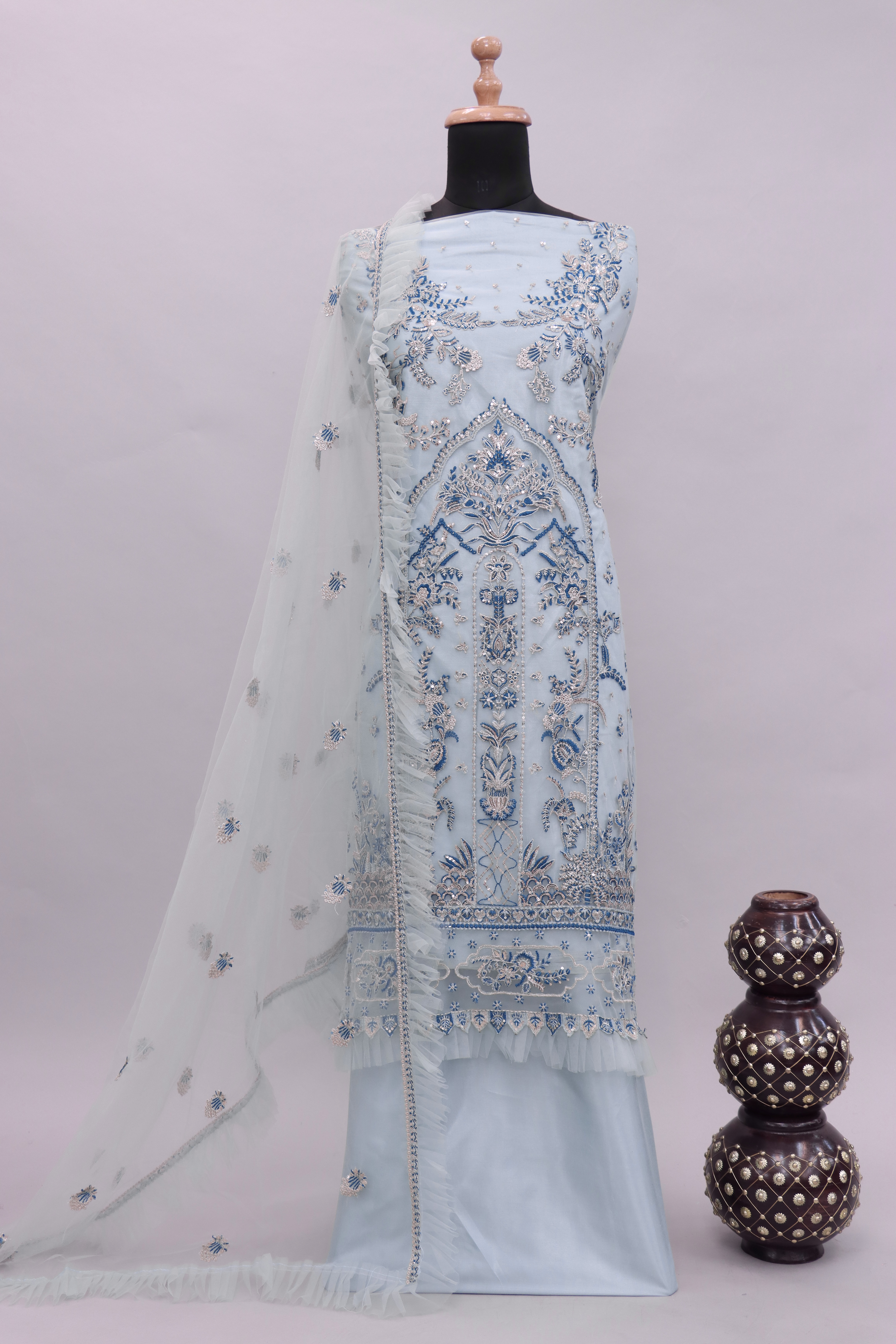 Blue Embellished With Embroidered Georgette Pakistani Suit