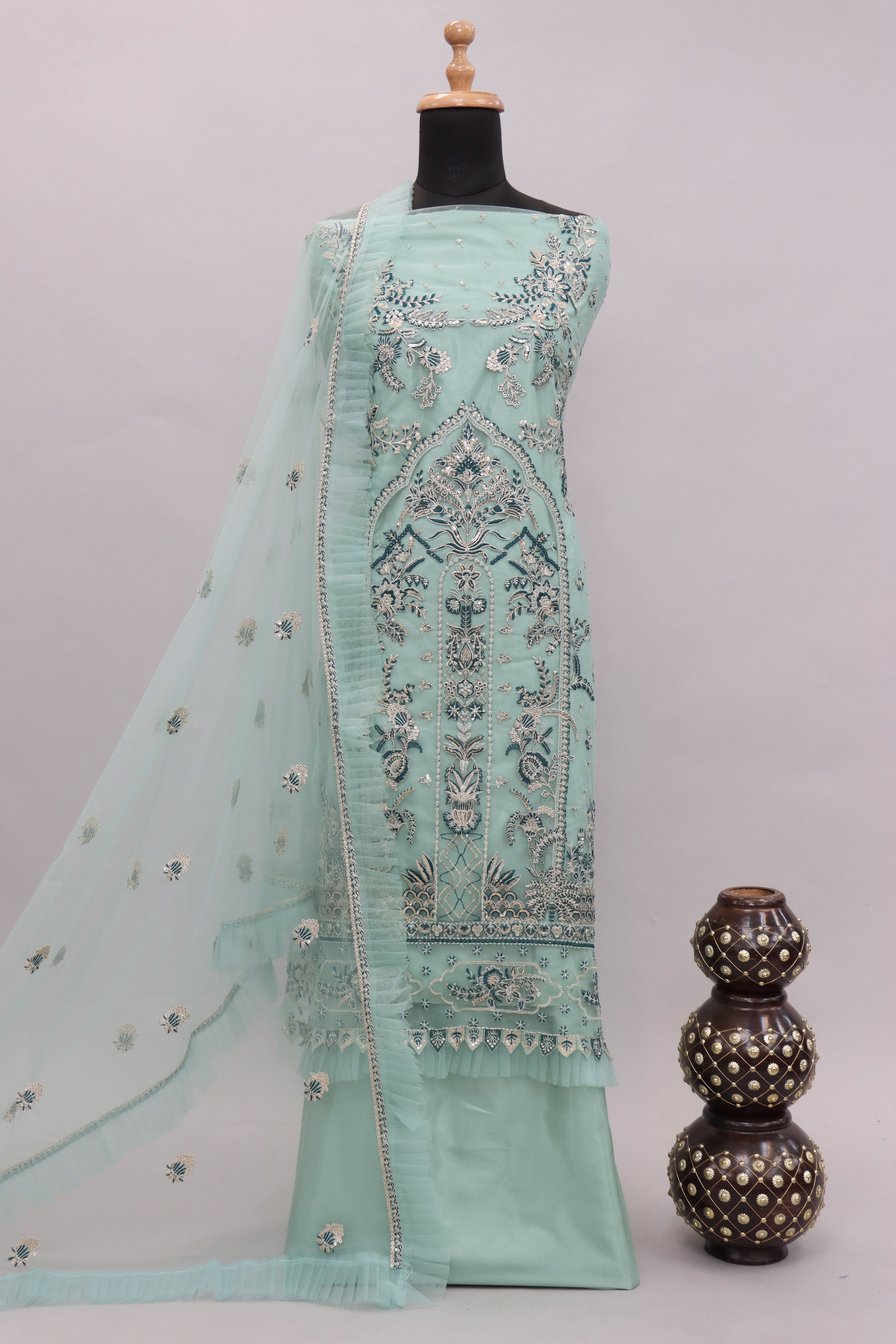 Sea Green Latest Designer Organza Pakistani Salwar Suit Online Store