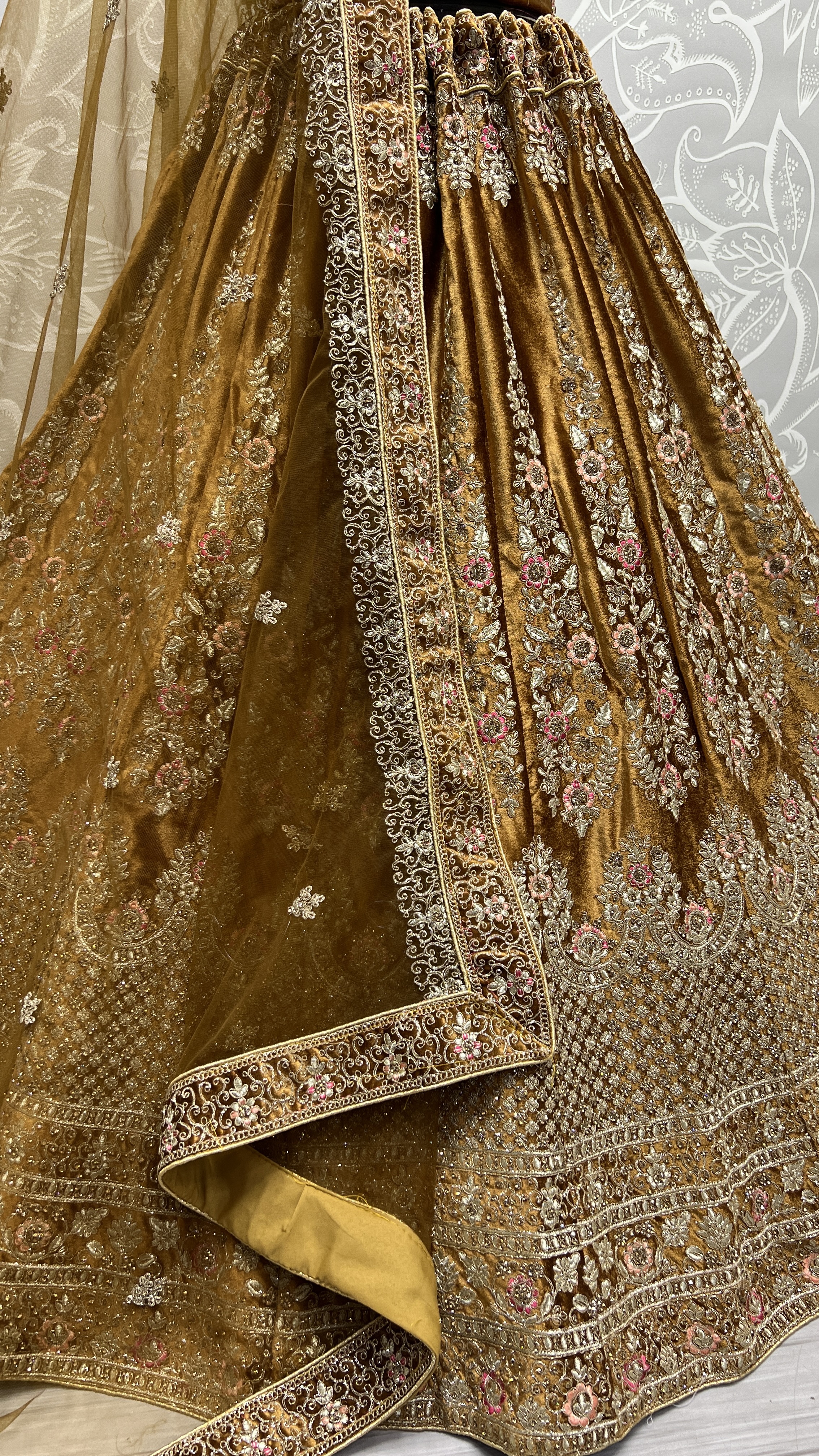 Embroidery Velvet Lehenga Choli In Golden