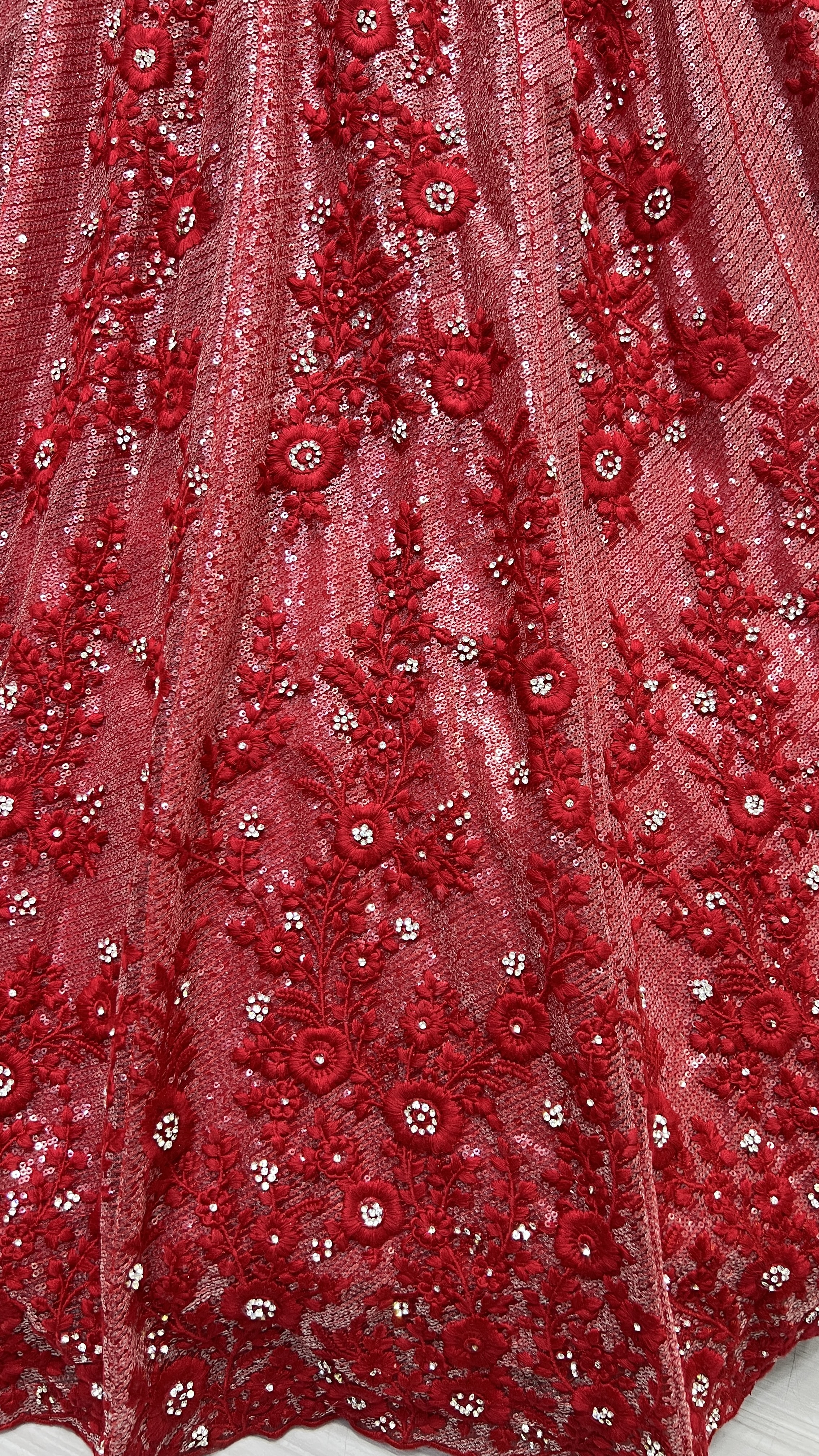 Sequins and thread work combine designed shinning reception and wedding purpose Lehengacholi RED