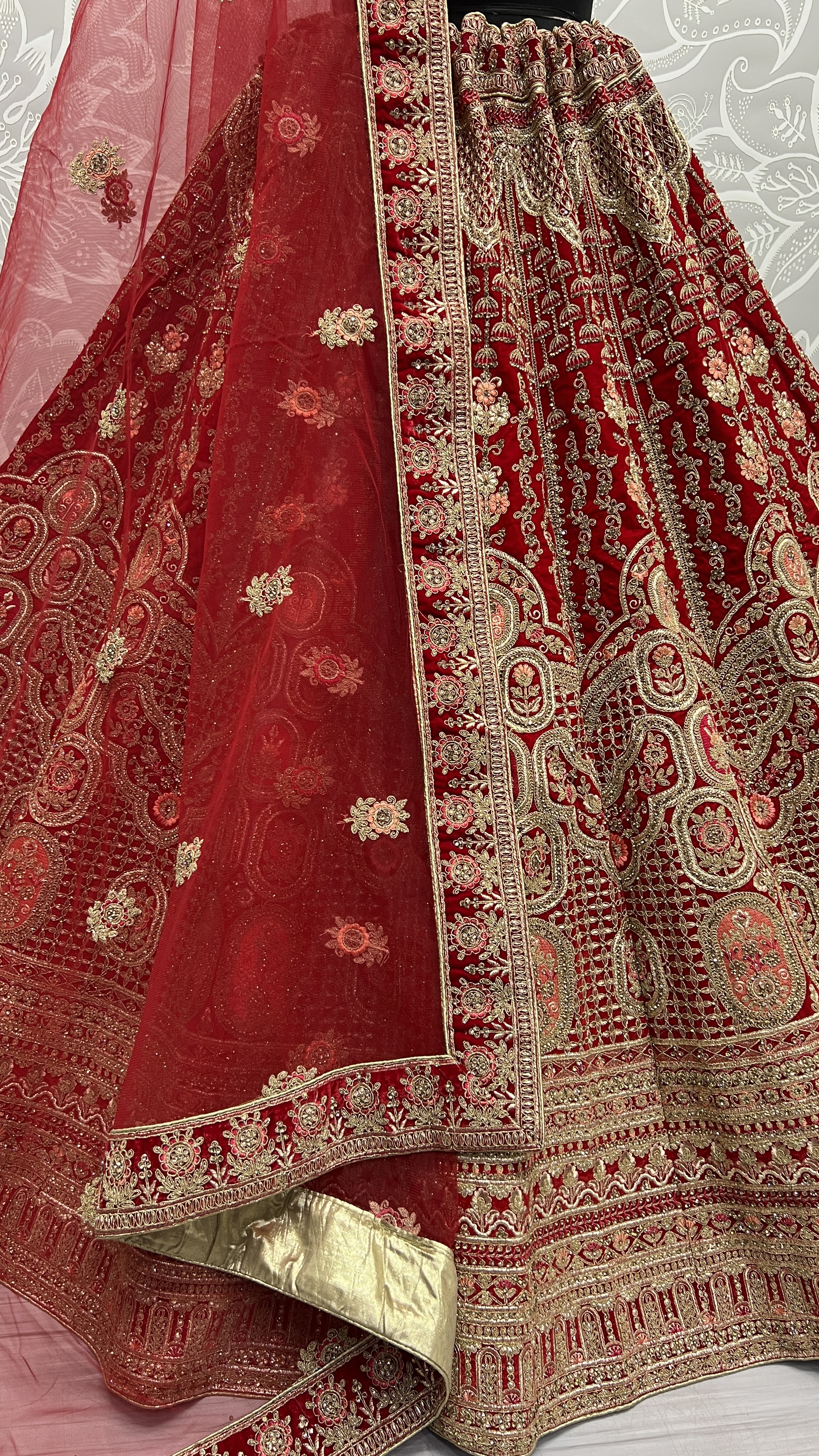 Antique Zari and Dori embroidered Velvet Lehenga choli