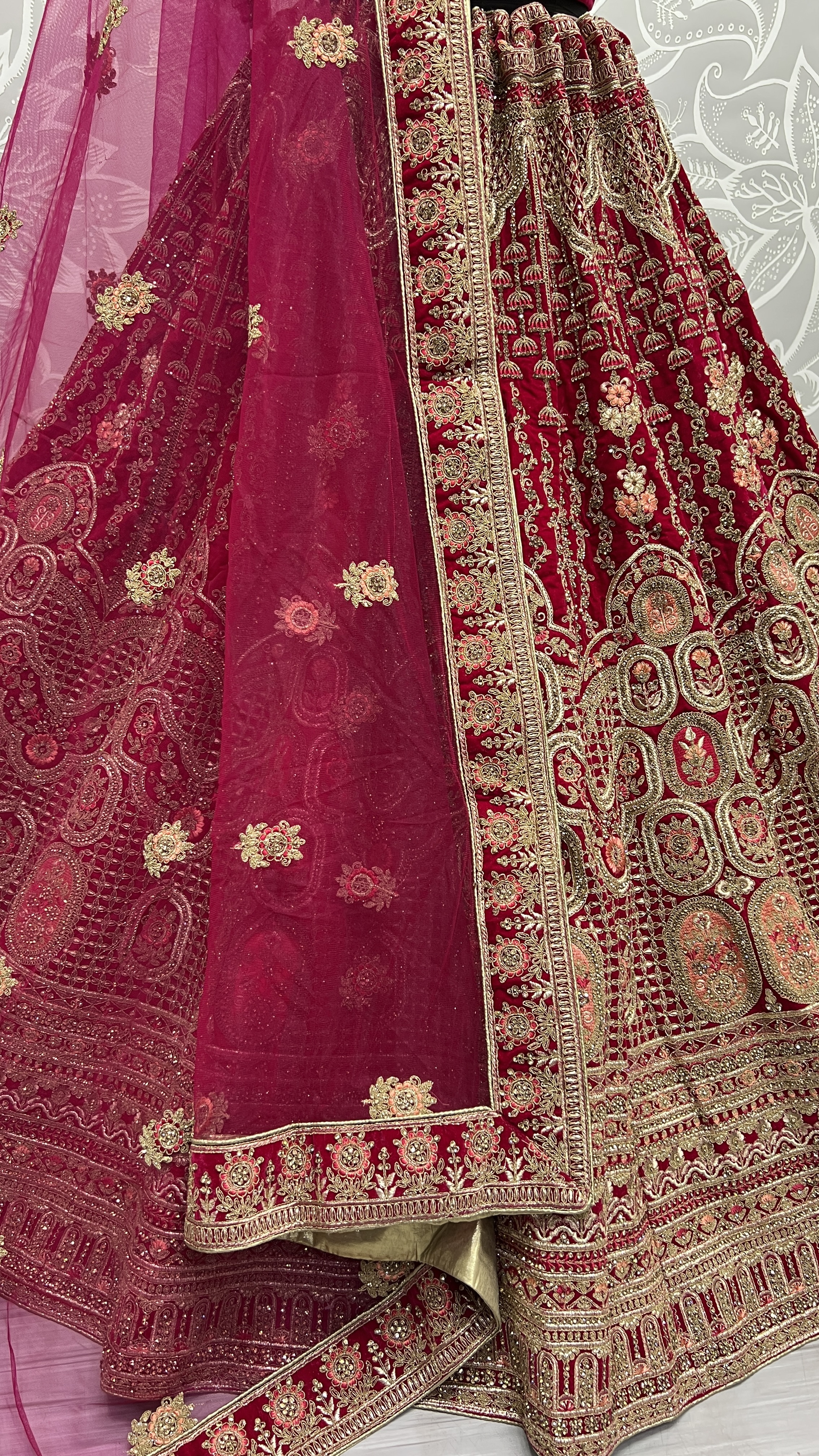 Antique Zari and Dori embroidered Velvet Lehenga choli