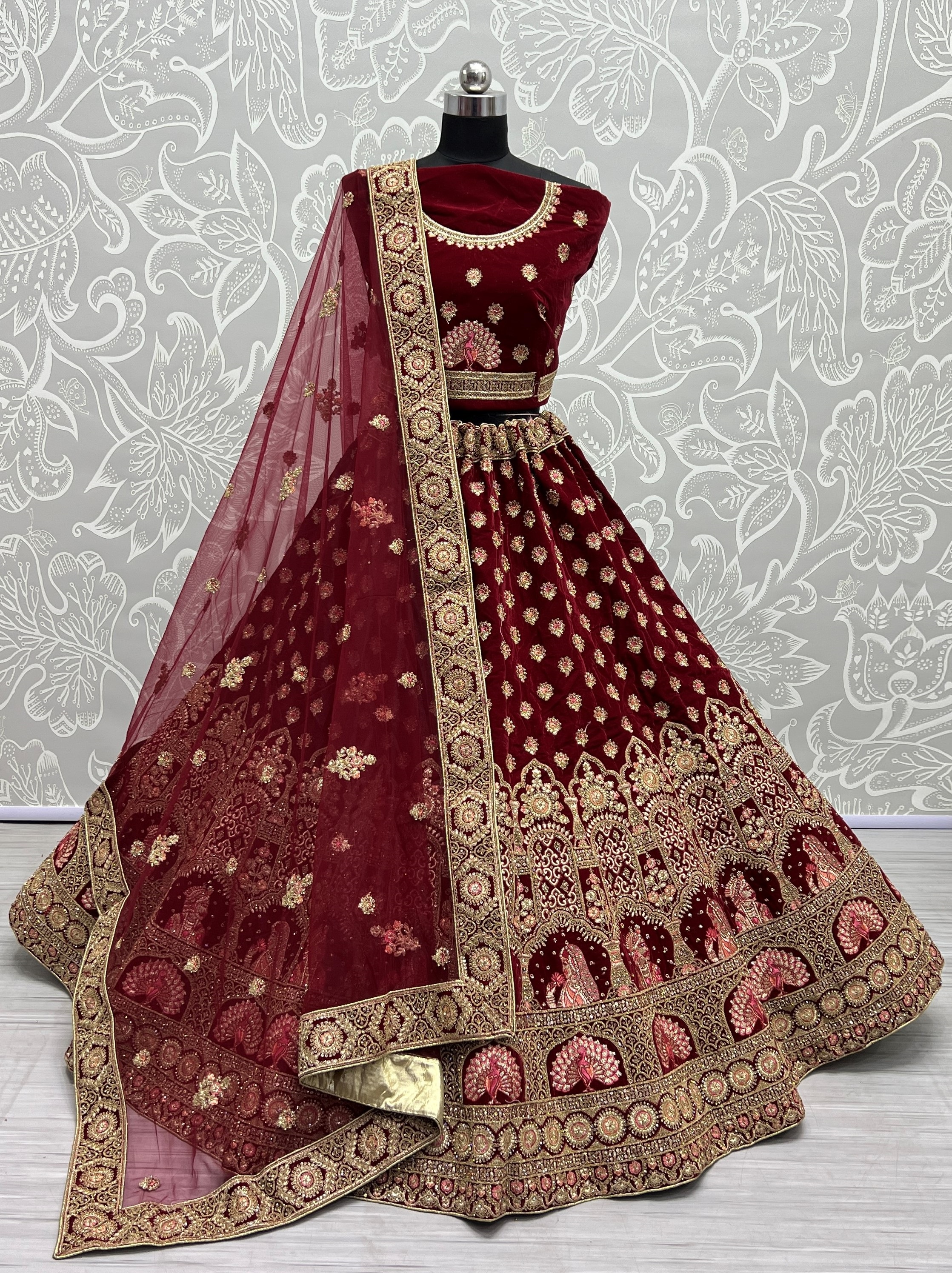 Bride Groom Embroidered Heavy Work velvet bridal Lehenga choli