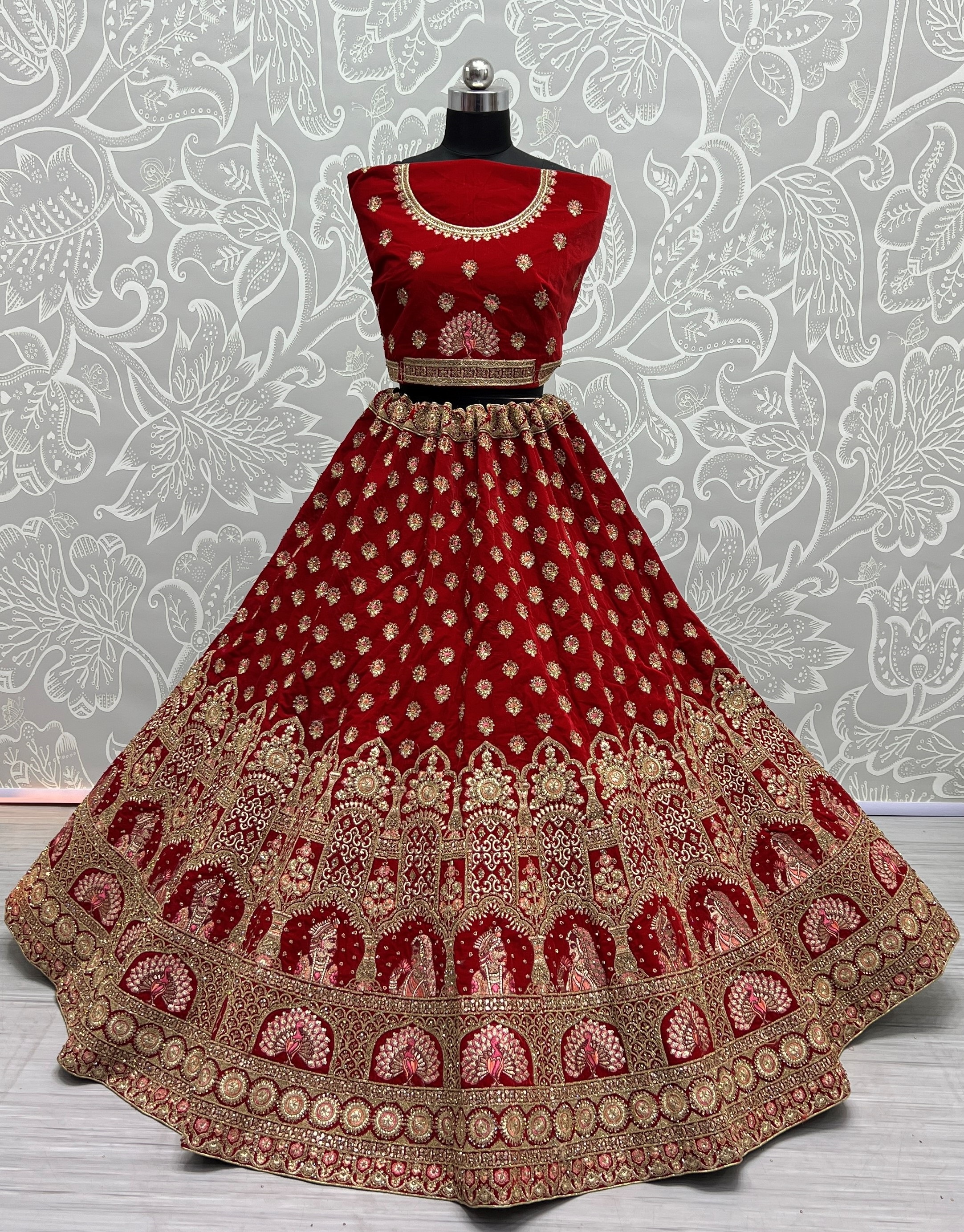 Bride Groom Embroidered Heavy Work velvet bridal Lehenga choli