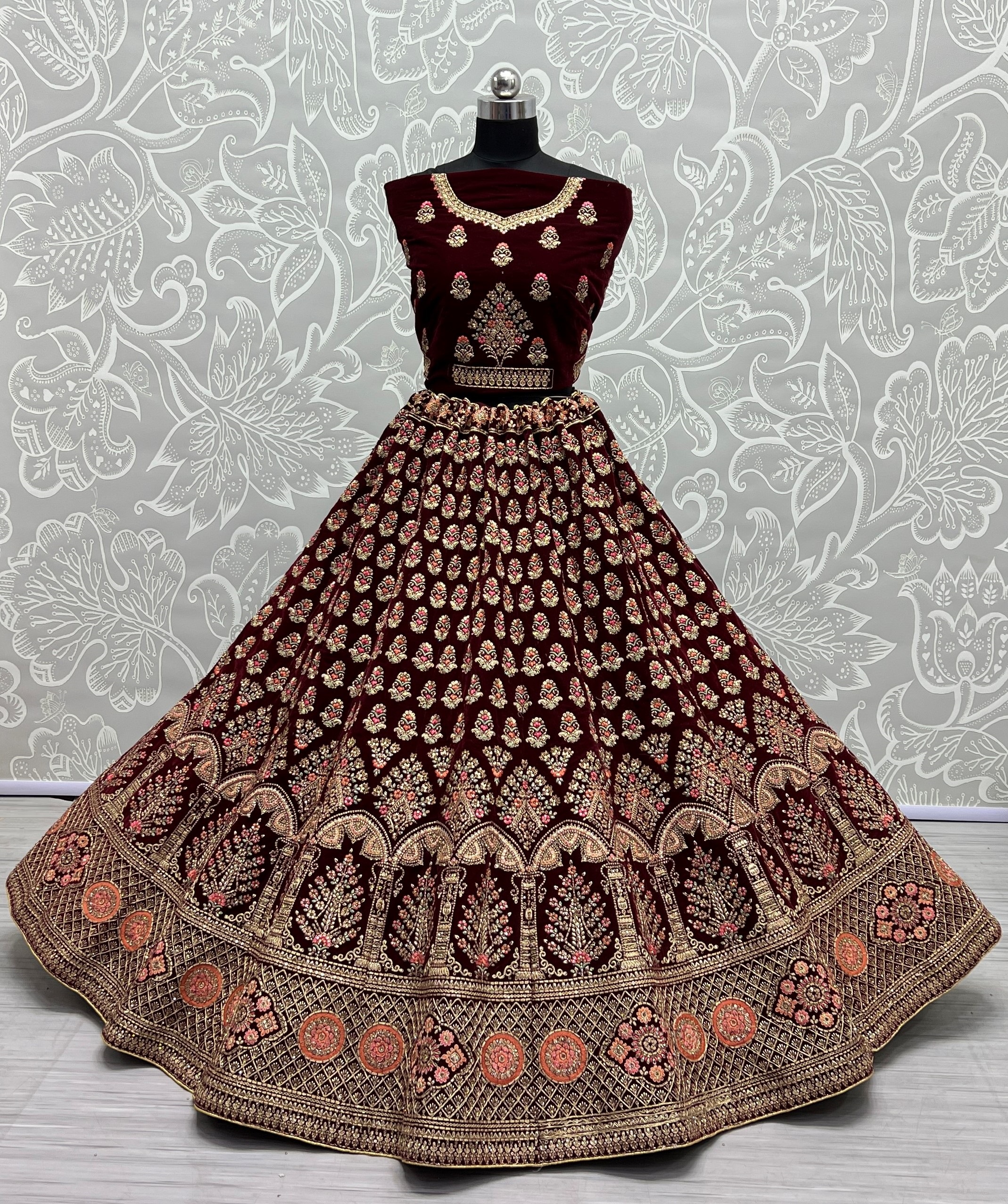 Fancy Dori embroidered and Multi thread work velvet Lehenga choli