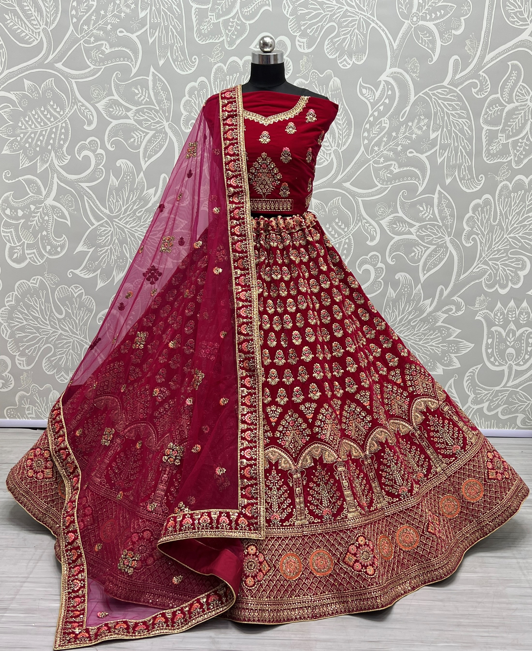 Fancy Dori embroidered and Multi thread work velvet Lehenga choli