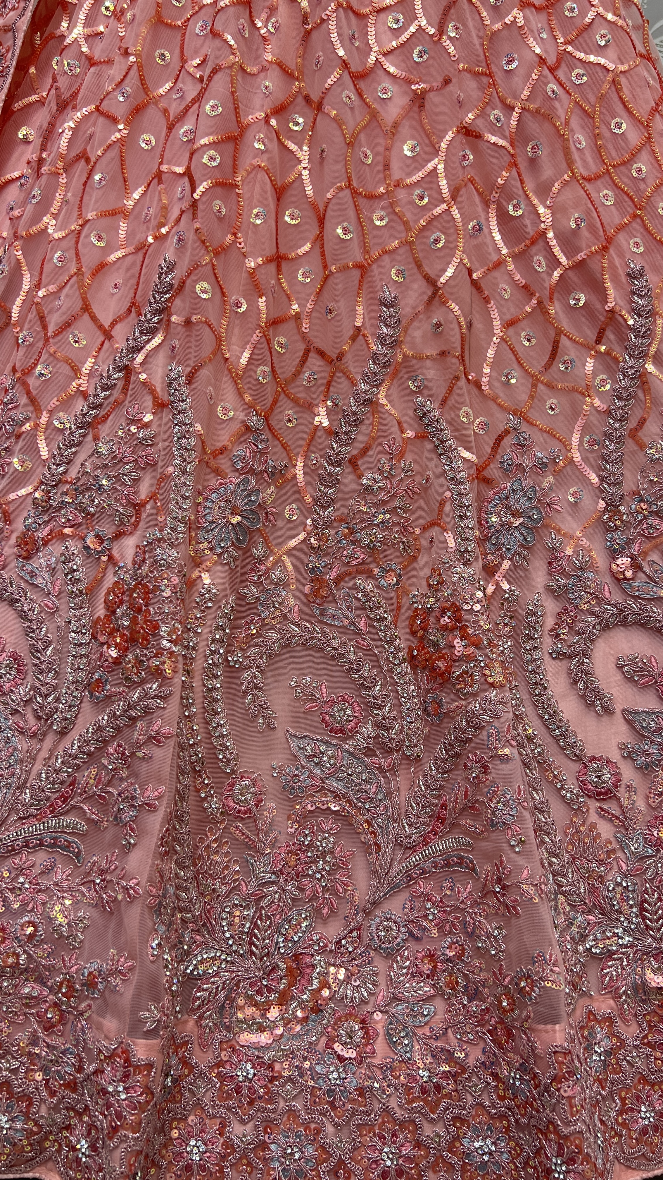 Very Well Detailed Embroidery Partywear Spanish Pink Lehengacholi