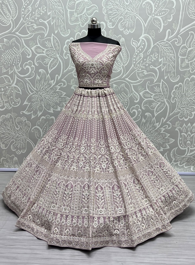 Five Meter Flaired Cotton Thread and sequins Embroidered Designer Lehengacholi 