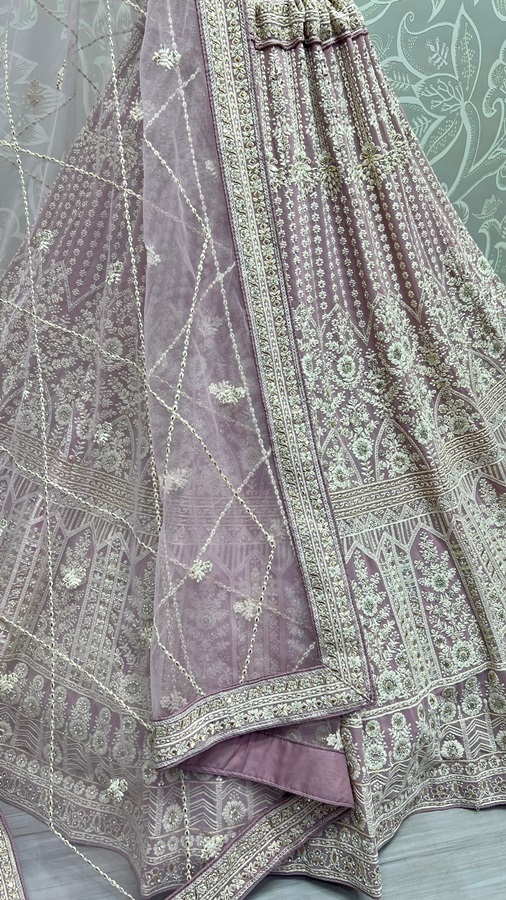 Five Meter Flaired Cotton Thread and sequins Embroidered Designer Lehengacholi 