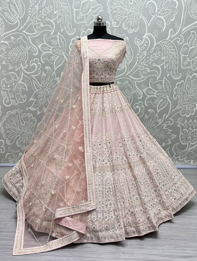 Five Meter Flaired Cotton Thread and sequins Embroidered Designer Lehengacholi 