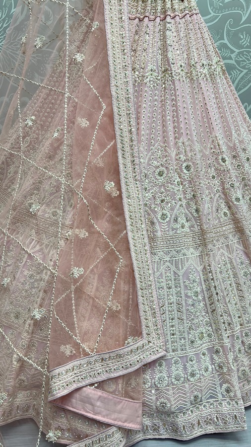 Five Meter Flaired Cotton Thread and sequins Embroidered Designer Lehengacholi 