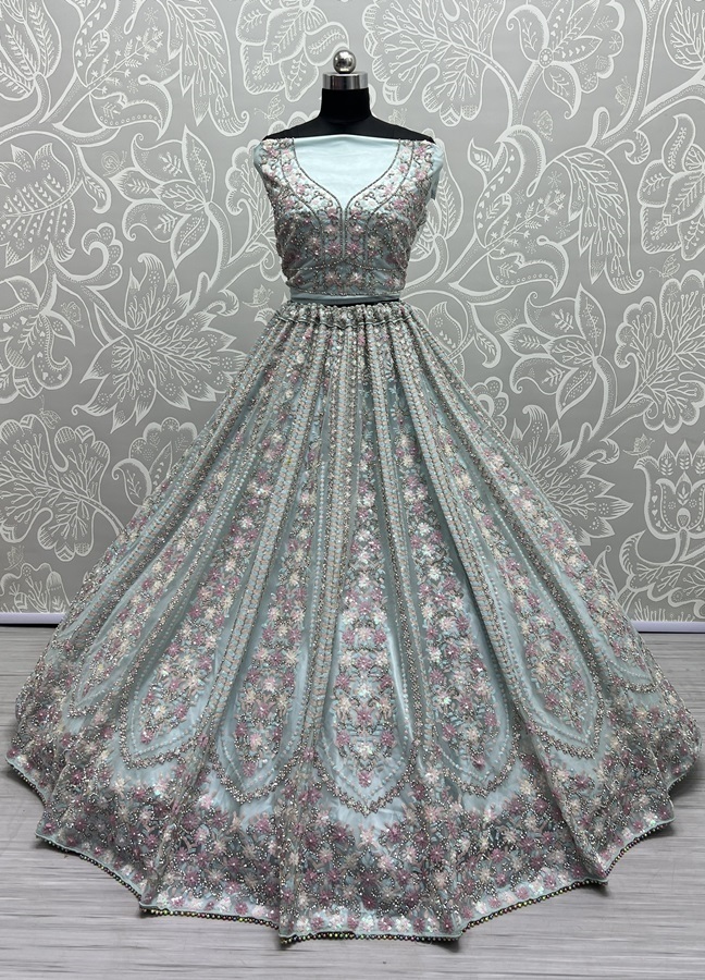 Pastel Sequins Combine Flower Pattern Exceptionally Designed Lehengacholi 