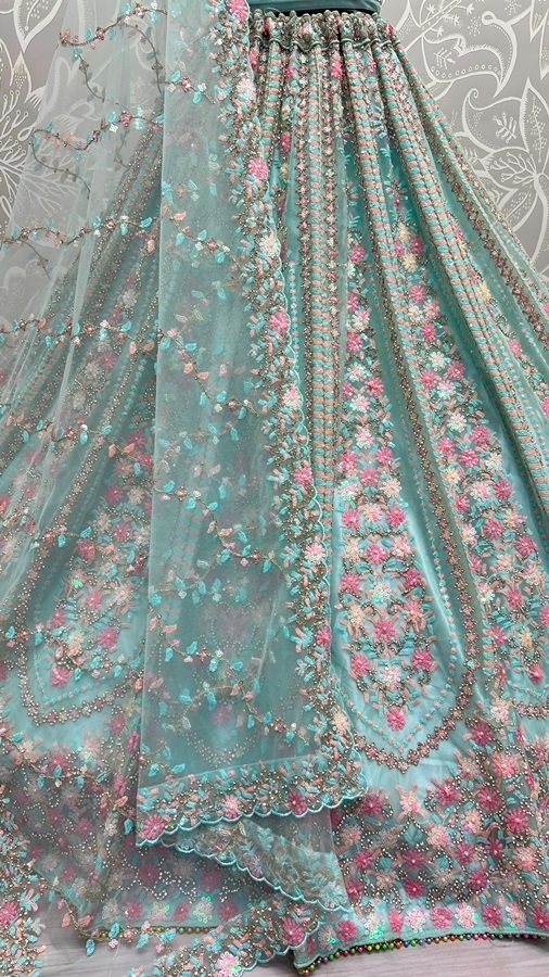 Pastel Sequins Combine Flower Pattern Exceptionally Designed Lehengacholi 