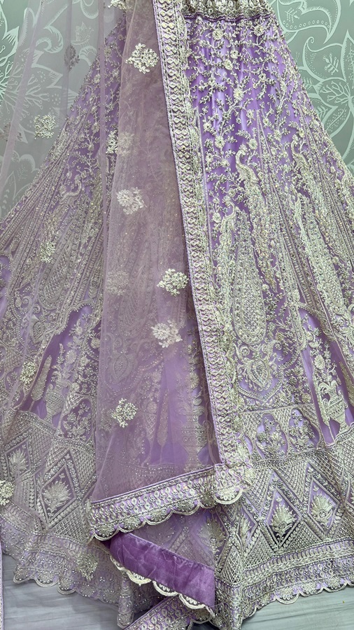 Five meter plus flair peacock pattern embroidered partywear Lehengacholi 