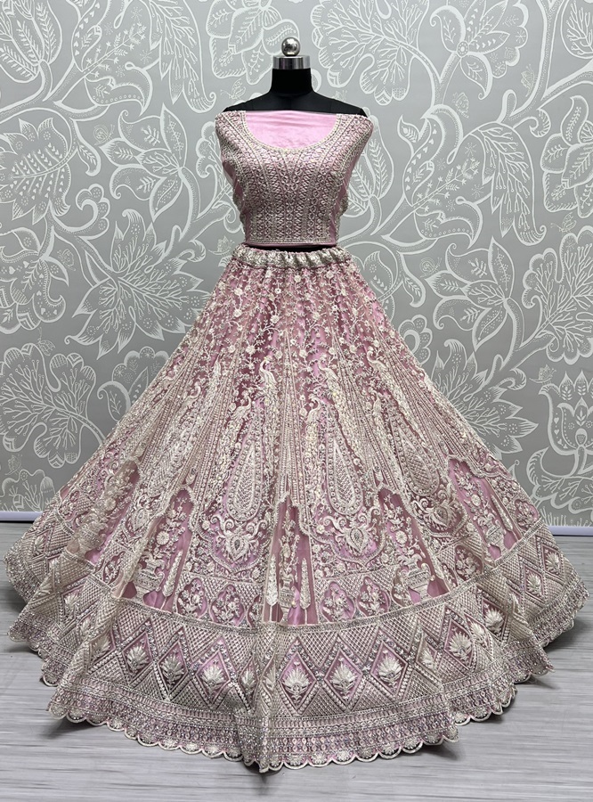 Five meter plus flair peacock pattern embroidered partywear Lehengacholi 