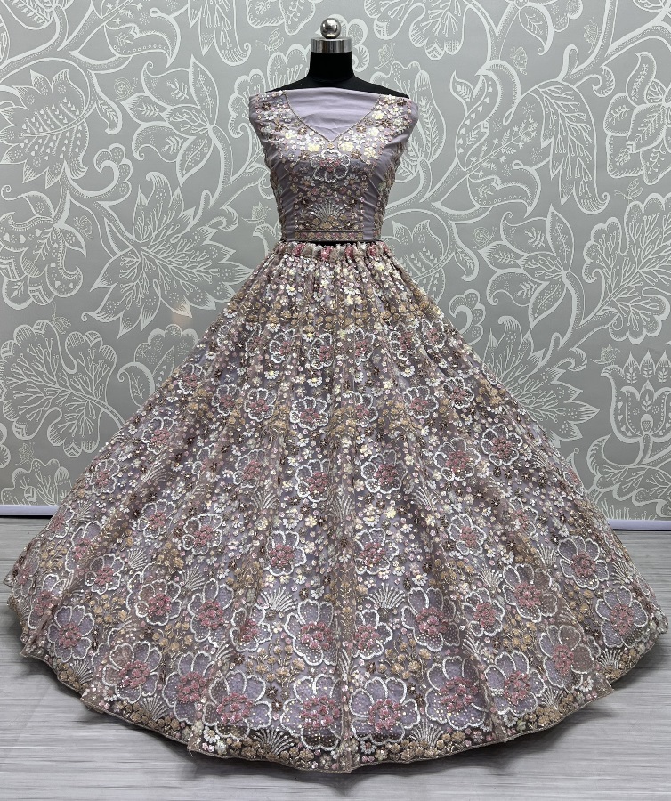 Finely Arranged Multi Color Sequins with Zari Embroidery Designed Partywear Lehengacholi 