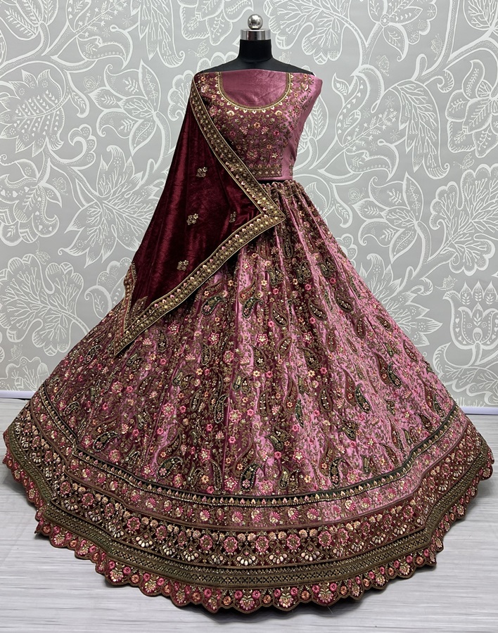 Heavy lace work and combine velvet patch embroidery double dupatta Lehengacholi