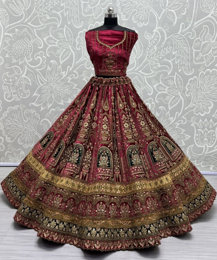 Velvet Embroidered Patch work with  metalic Zari work Velvet lehenga choli 