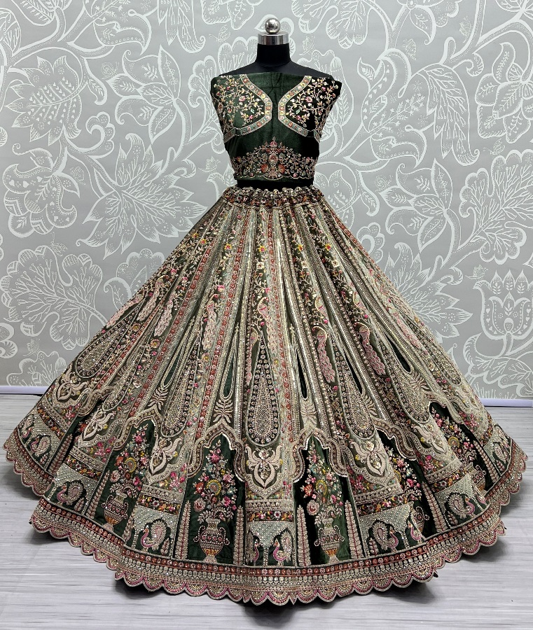 Heavy Velvet Patch Embroidered Handwork look Designer Bridal Lehengacholi 