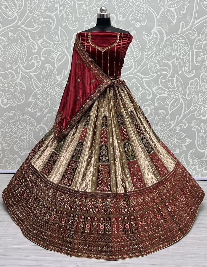 Double Dupatta lehenga choli in velvet  Multi color Patch Work