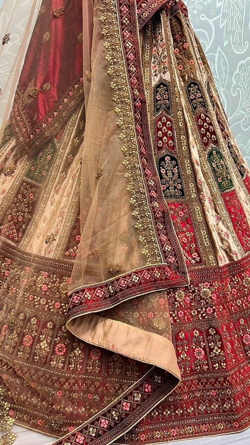 Double Dupatta lehenga choli in velvet  Multi color Patch Work