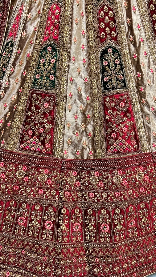 Double Dupatta lehenga choli in velvet  Multi color Patch Work