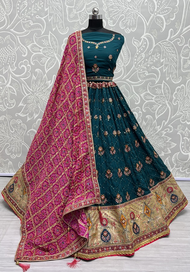 Gadhwal silk Crafted Bandhani print Dupatta Lehengacholi