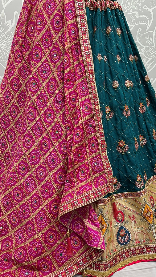 Gadhwal silk Crafted Bandhani print Dupatta Lehengacholi