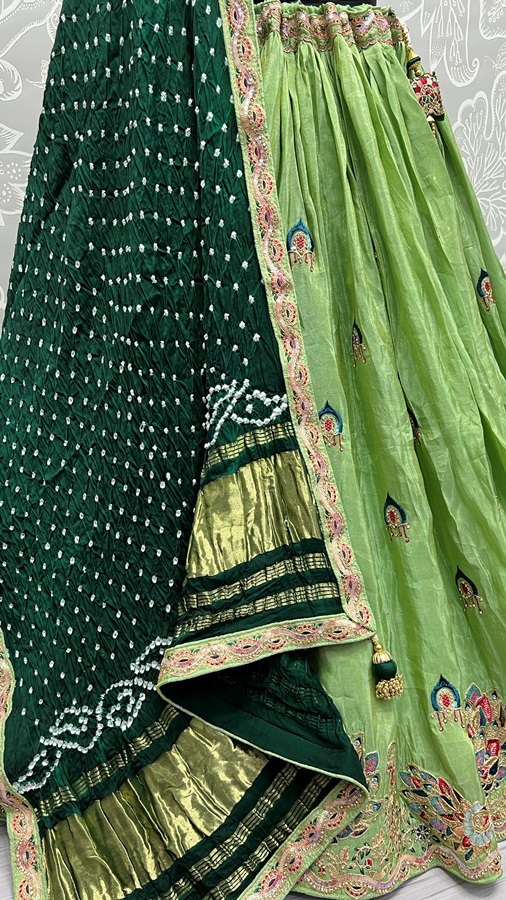 Pure bandhani dupatta with Gadhwal silk Lehengacholi 