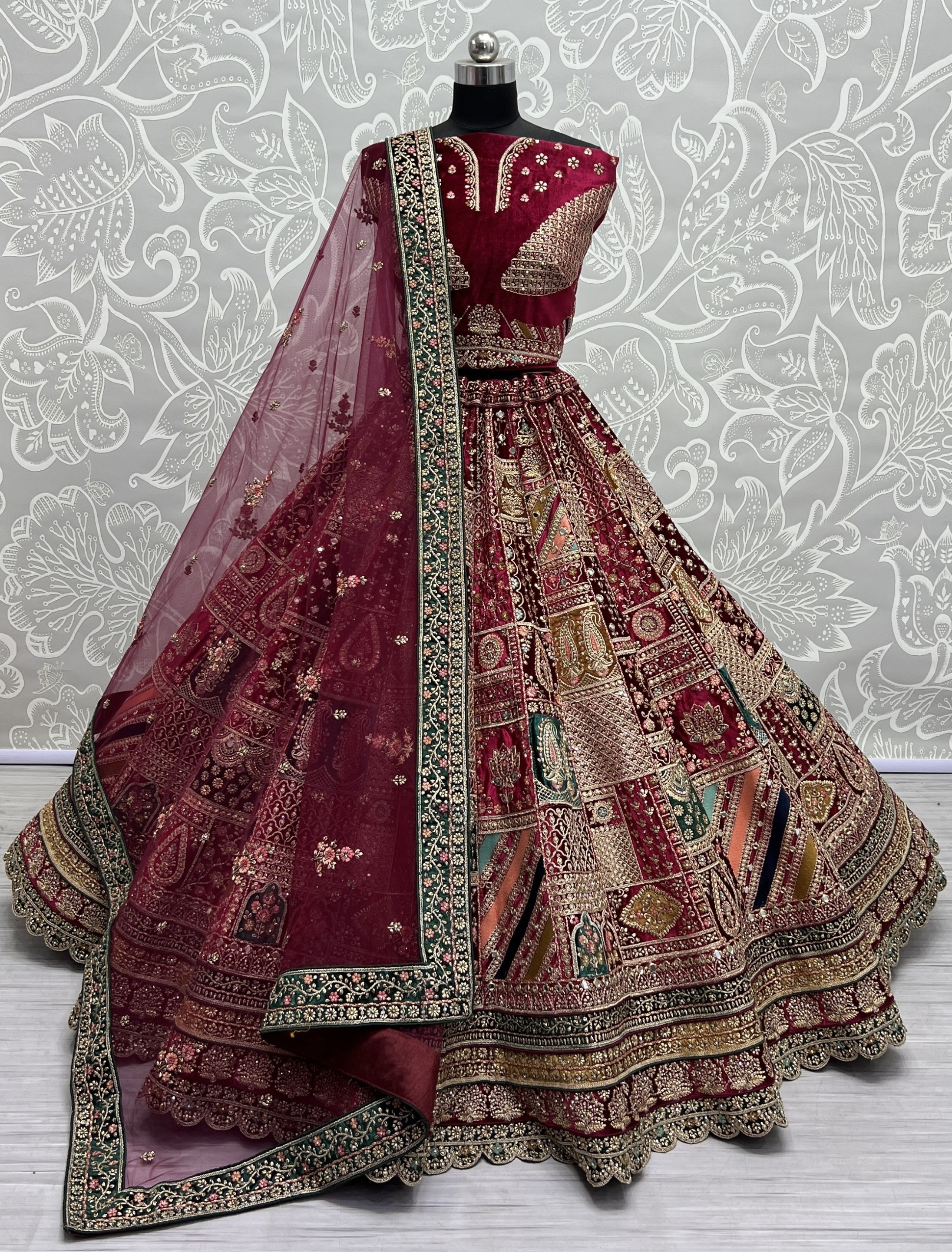 Exclusive Pattern of Bridal Lehengacholi in Beautiful color Range with heavy Dupatta