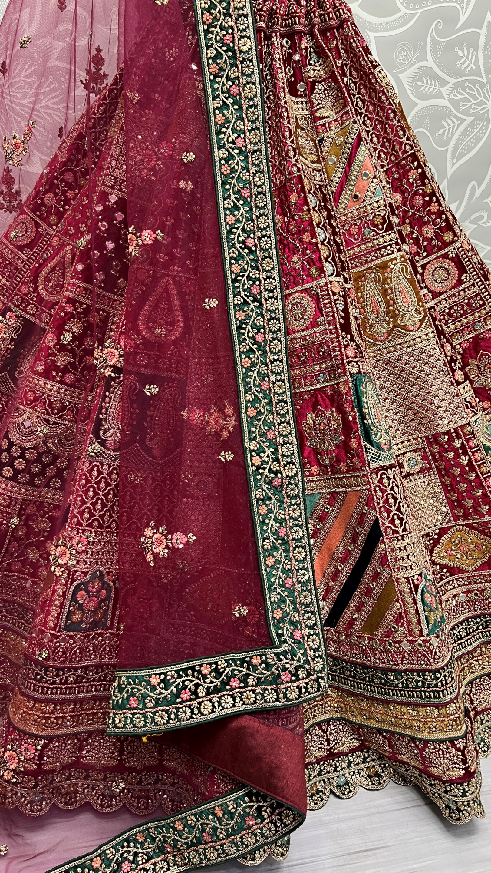 Exclusive Pattern of Bridal Lehengacholi in Beautiful color Range with heavy Dupatta