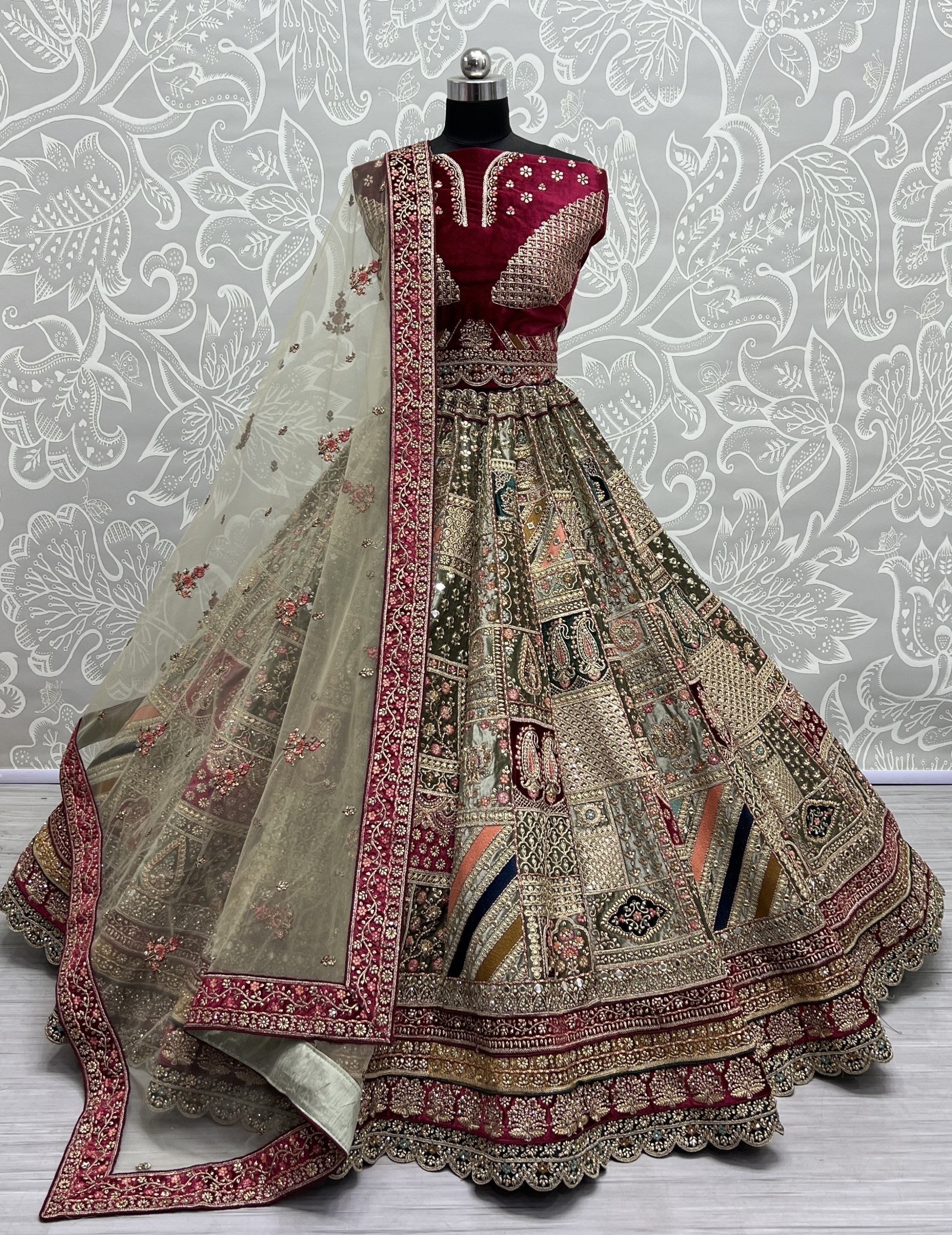 Velvet Bridal Lehengacholi in Beautiful color Range with heavy Dupatta 