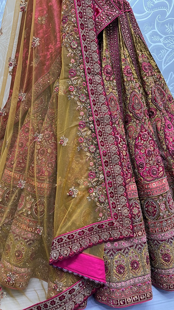 Fabulous Matching Thread Embroidered Crafted Designer six meter flair Bridal Lehengacholi