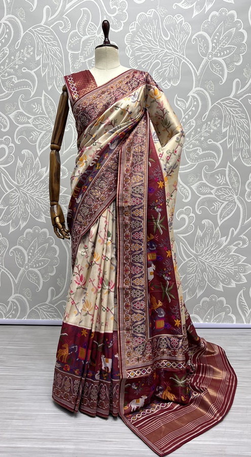 Pure Meena Silk and Dyed Silk Thread Crafted Authentic Patola Saree 