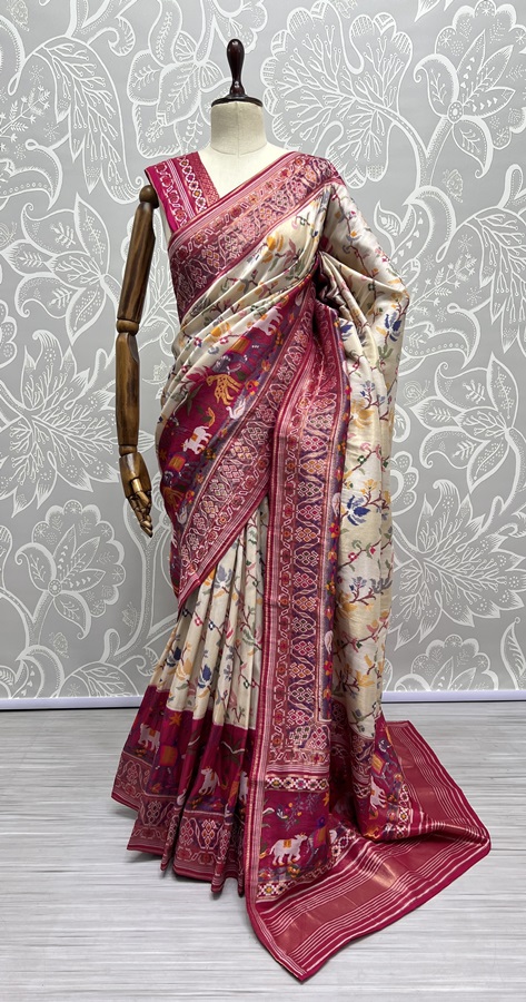 Pure Meena Silk and Dyed Silk Thread Crafted Authentic Patola Saree 